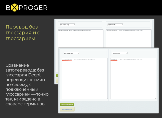 Глоссарий Deepl для сайта на модуле Мультиязычности