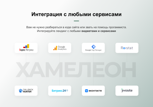 ХАМЕЛЕОН — 999 в 1. Безлимитный конструктор лендингов с корзиной и функциями для «автоворонок»