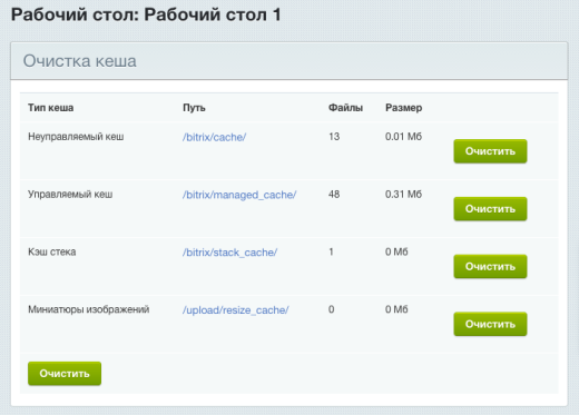 Гаджет «Очистка кеша»