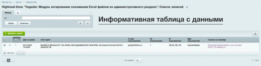 Yugadar: Логирование экспорта в Excel из административного раздела