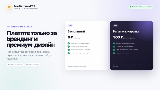 КукиКонтроль — согласие на cookies и политики (152‑ФЗ), современный дизайн