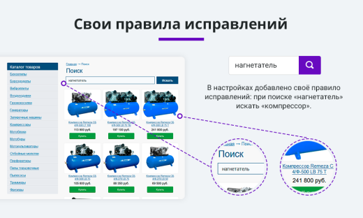 Умный поиск с исправлением ошибок в запросе, подсказками и настраиваемой областью поиска